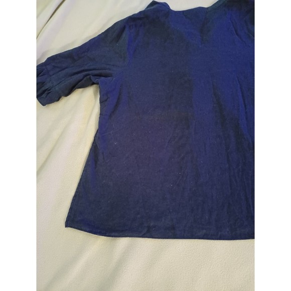 Lane Bryant Blouse Womens 18/20 Blue Ruffle Trim Short Sleeve Linen Cotton Blend - Picture 7 of 9